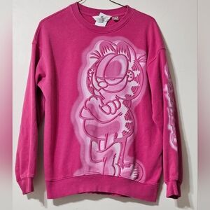 H&M Garfield Pink Graphic Sweatshirt Long Sleeve Youth 10/12 or Women's Small